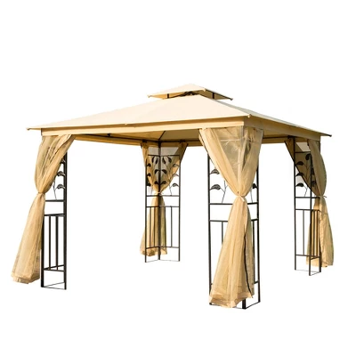Outsunny 10' X 10' Outdoor Patio Gazebo Canopy With 2-Tier Polyester Roof, Mesh Netting Sidewalls, And Steel Frame - Image 3