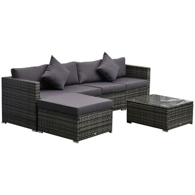 Outsunny 6 Pieces Outdoor PE Rattan Sofa Set, Sectional Conversation Wicker Patio Couch Furniture Set With Cushions And Coffee Table - Image 10