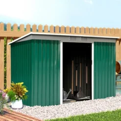 Outsunny 9' X 4' Metal Garden Storage Shed Tool House With Sliding Door Spacious Layout & Durable Construction For Backyard, Patio, Lawn