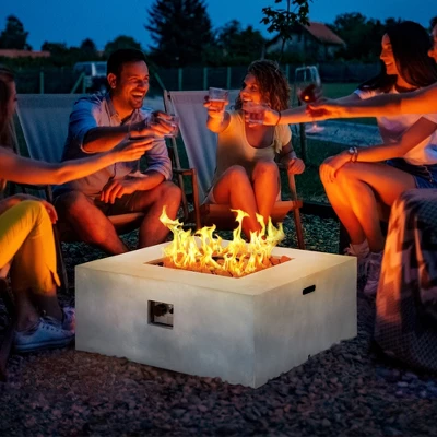 Outsunny 36" Firepit Table For Outside, 50,000 BTU Large Rectangular Stone Gas Firepit With Lava Rocks & Rain Cover, Fits 20lb Tank, Gray - Image 2