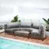 Outsunny 5-piece Half-Moon Outdoor Sectional Sofa, PE Rattan Wicker Furniture With Couch, Table & Cushions, Gray