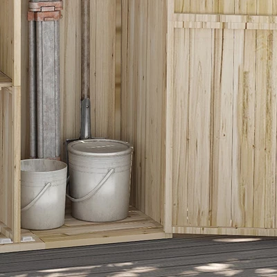 Outsunny Wooden Garden Shed Tool Storage With Double Magnet Doors, Garden Shed With Tilted Roof, 47.25" X 22.5" X 72'', Natural - Image 5