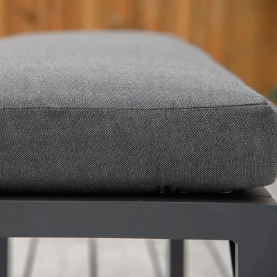 Outsunny 4 Piece Patio Furniture Set, Outdoor L-Shaped Sectional Sofa With 2 Couches, Bench, Dining Table, Cushions, Aluminum Conversation Set, Gray - Image 3