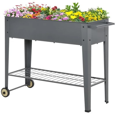 Outsunny 41" X 15" X 32" Raised Garden Bed Elevated With 2 Wheels, Bottom Shelf For Storing Tools, & Water Drainage Hole - Image 3