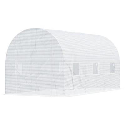 Outsunny 15' X 7' X 7' Walk-In Tunnel Greenhouse, Large Garden Hot House Kit With 6 Roll-up Windows & Roll Up Door, Steel Frame, White - Image 3