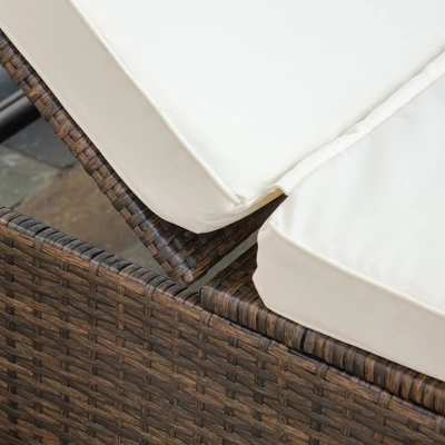 Outsunny 9-Piece Outdoor Patio Sectional Furniture Set, Cushions, Pillows, 2 Reclining Chaise, Outdoor Coffee Table, Wicker Sofa Set, Cushions, Beige - Image 4