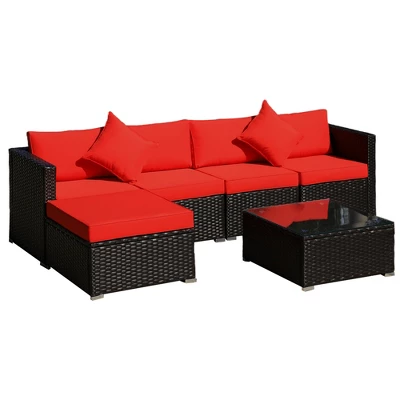 Outsunny 6 Pieces Outdoor PE Rattan Sofa Set, Sectional Conversation Wicker Patio Couch Furniture Set With Cushions And Coffee Table - Image 13