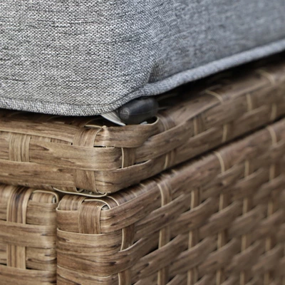 Outsunny 6 Piece Patio Furniture Set Outdoor Wicker Conversation PE Rattan Sectional Sofa Set With Ottoman, Tempered Glass Table, Gray - Image 3