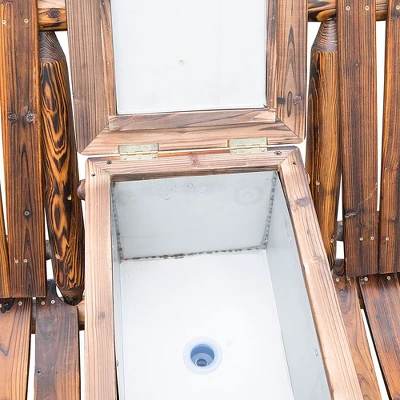 Outsunny Wooden Double Adirondack Chair Loveseat With Inset Ice Bucket, Table, Rustic Look, & Weather-Resistant Varnish - Image 4