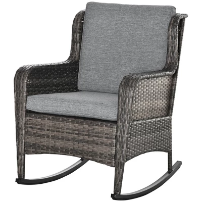 Outsunny Patio Wicker Rocking Chair, Outdoor PE Rattan Swing Chair W/ Soft Cushions, Classic Style For Garden, Patio, Lawn - Image 3