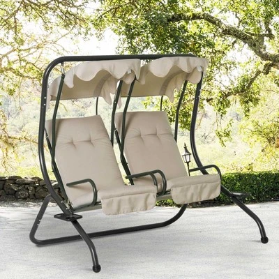Outsunny Modern 2-Seater Outdoor Patio Swing Chair, Porch Seats With Cup Holder And Removeable Canopy - Image 2