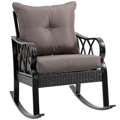 Outsunny Outdoor Wicker Rocking Chair With Padded Cushions, Aluminum Furniture Rattan Porch Rocker Chair W/ Armrest For Garden, Patio, And Backyard - Image 10
