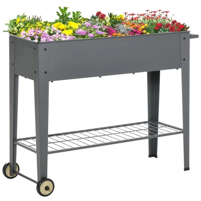 Outsunny 41" X 15" X 32" Raised Garden Bed Elevated With 2 Wheels, Bottom Shelf For Storing Tools, & Water Drainage Hole - Image 6