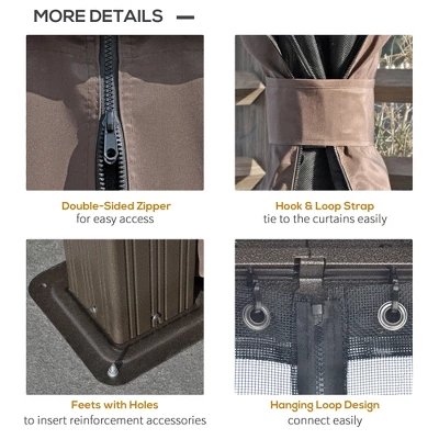 Outsunny Patio Gazebo 12' X 10', Netting & Curtains, Double Vented Steel Roof, Permanent Hardtop, Ceiling Hooks, Rust Proof Aluminum Frame, Dark Brown - Image 4