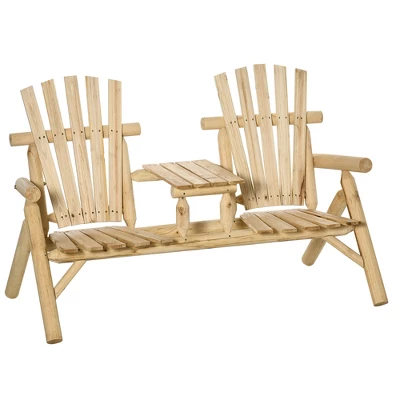 Outsunny Wood Adirondack Patio Chair Bench With Center Coffee Table, Perfect For Lounging And Relaxing Outdoors - Image 9