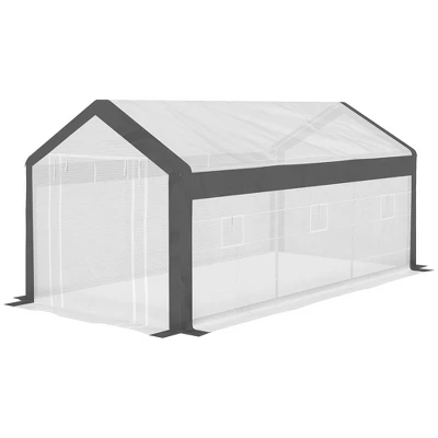 Outsunny 20' X 10' X 9' Walk-In Greenhouse, Outdoor Gardening Canopy With 6 Roll-up Windows, 2 Zippered Doors & Weather Cover, White - Image 3