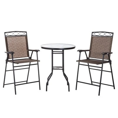 Outsunny 4 Piece Patio Bar Set For 2 With 6' Adjustable Tilt Umbrella, Outdoor Bistro Set With Folding Chairs & Glass Round Dining Table - Image 3