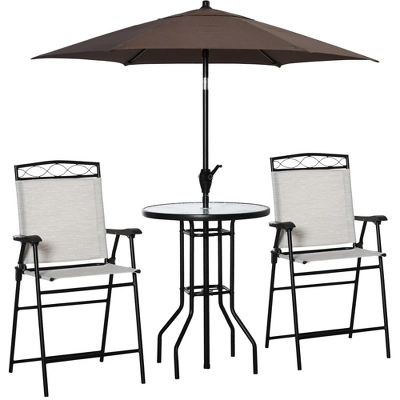 Outsunny 4 Piece Patio Bar Set For 2 With 6' Adjustable Tilt Umbrella, Outdoor Bistro Set With Folding Chairs & Glass Round Dining Table - Image 7
