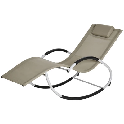 Outsunny Rocking Chair, Zero Gravity Patio Chaise Garden Sun Lounger, Outdoor Reclining Rocker Lounge Chair With Detachable Pillow For Lawn, Patio Or Pool - Image 3