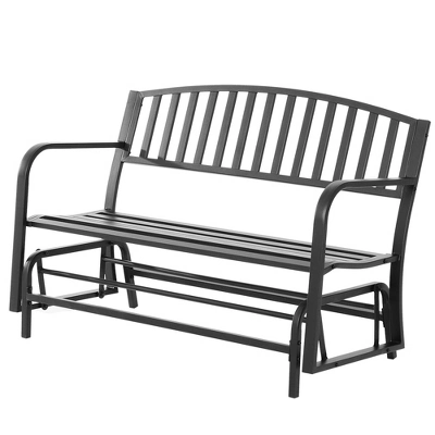 Outsunny Patio Glider Bench Outdoor Swing Rocking Chair Loveseat With Power Coated Sturdy Steel Frame, Black - Image 3