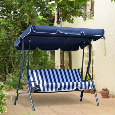 Outsunny 3-Person Porch Swing With Canopy, Patio Swing Chair, Outdoor Canopy Swing Bench With Adjustable Shade, Cushion And Steel Frame - Image 2