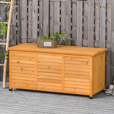 Outsunny 75 Gallon Wooden Deck Box, Outdoor Storage Container With Aerating Gap & Weather-Fighting Finish