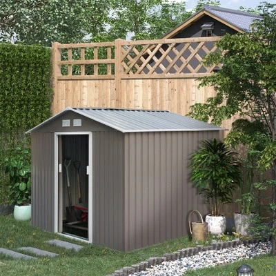 Outsunny 9' X 6' Metal Storage Shed Garden Tool House With Double Sliding Doors, 4 Air Vents For Backyard, Patio, Lawn Gray - Image 2