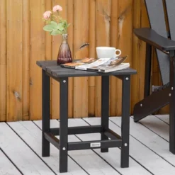 Outsunny Patio Side Table, 18" Square Outdoor End Table, HDPE Plastic Tea Table For Adirondack Chair, Backyard Or Lawn