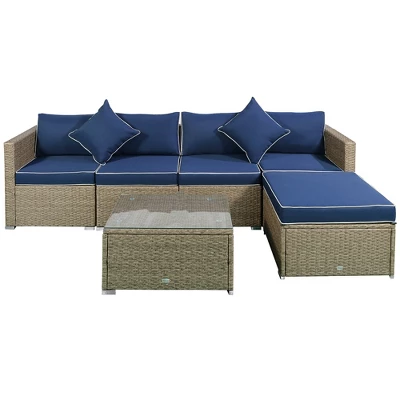 Outsunny 6 Pieces Outdoor PE Rattan Sofa Set, Sectional Conversation Wicker Patio Couch Furniture Set With Cushions And Coffee Table - Image 3
