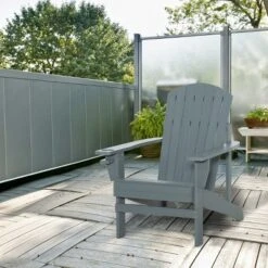 Outsunny Oversized Adirondack Chair, Outdoor Fire Pit And Porch Seating, Classic Log Lounge W/ Built-in Cupholder For Patio, Garden, Lawn, Dark Gray