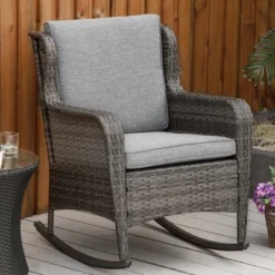 Outsunny Patio Wicker Rocking Chair, Outdoor PE Rattan Swing Chair W/ Soft Cushions, Classic Style For Garden, Patio, Lawn