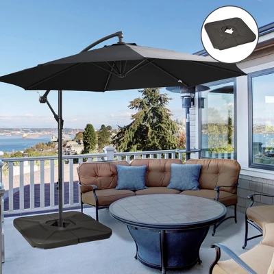 Outsunny 4-Piece 175lb Cantilever Patio Umbrella Base Weights For Offset Hanging Umbrella, HDPE Umbrella Weights For Cross Base Stand, Brown - Image 2