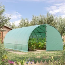 Outsunny 20' X 10' X 7' Walk-In Tunnel Greenhouse, Extra-Large Garden Hot House Kit With 2 Hinged Doors, Reinforced Steel Frame, PE Cover, Green