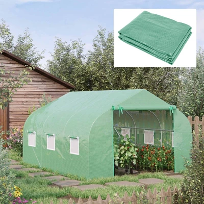 Outsunny Greenhouse Replacement Cover For 11.5' X 10' X 6.5' Walk-in Tunnel PE Hot House Plastic Cover With Zipper Door And 6 Roll Up Windows (Frame Not Included) - Image 2