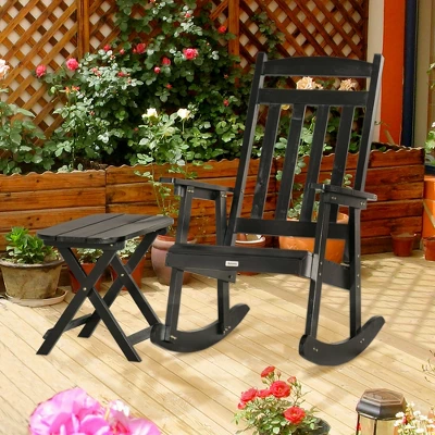 Outsunny Wooden Rocking Chair Set, 2-Piece Outdoor Porch Rocker With Foldable Table For Patio, Backyard And Garden - Image 2