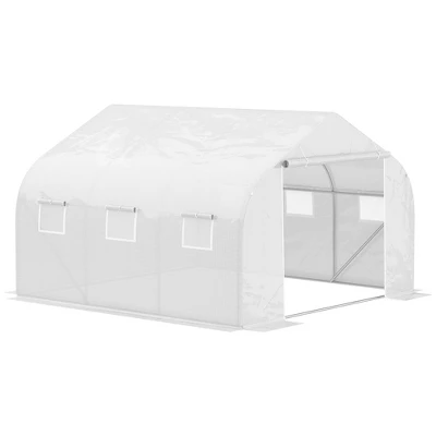 Outsunny 11.5' X 9.8' X 6.5' Outdoor Walk-In Tunnel Greenhouse Hot House With Roll-up Windows, Zippered Door, PE Cover, White - Image 3