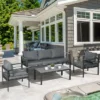 Outsunny Patio Furniture Set 4 Pieces, Outdoor Conversation Set With Water-Resistant Cushions, Coffee Table, 3-Seater Sofa, 2 Chairs For Porch, Gray