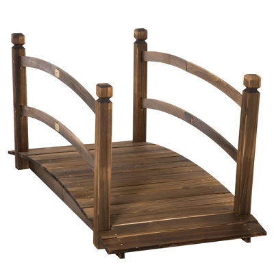 Outsunny 4.7' Garden Bridge, Arc Wood Footbridge, Decorative Pond Bridge With Side Rails - Image 3