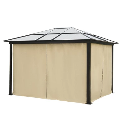 Outsunny 10x12 Polycarbonate Hardtop Gazebo, Gazebo Canopy With Aluminum Frame, Curtains And Netting For Garden, Patio, Backyard, Beige - Image 3