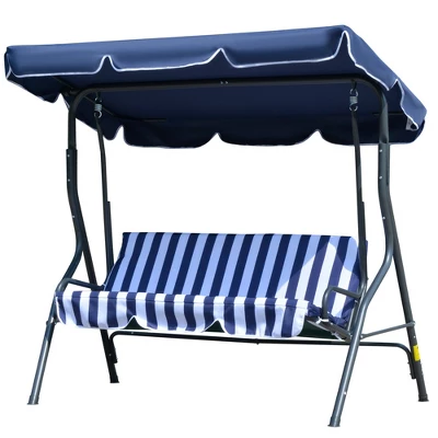 Outsunny 3-Person Porch Swing With Canopy, Patio Swing Chair, Outdoor Canopy Swing Bench With Adjustable Shade, Cushion And Steel Frame - Image 3