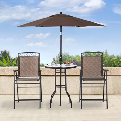 Outsunny 4 Piece Patio Bar Set For 2 With 6' Adjustable Tilt Umbrella, Outdoor Bistro Set With Folding Chairs & Glass Round Dining Table - Image 2