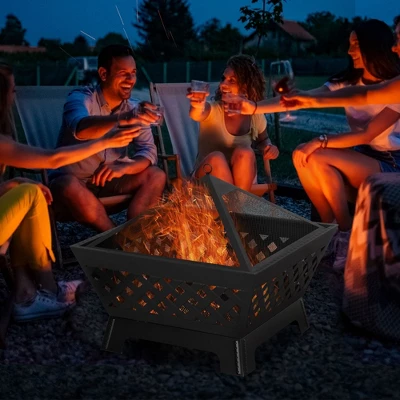 Outsunny 26 Inch Outdoor Fire Pits, Bonfire Wood Burning Firepit Bowl, Camping Fire Pit With Spark Screen Cover, Poker For Patio, Or Backyard, Black - Image 2