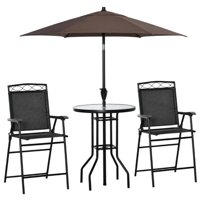 Outsunny 4 Piece Patio Bar Set For 2 With 6' Adjustable Tilt Umbrella, Outdoor Bistro Set With Folding Chairs & Glass Round Dining Table - Image 8