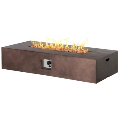 Outsunny 56" Firepit Table For Outside, 50,000 BTU Large Rectangular Stone Gas Firepit With Lava Rocks & Rain Cover, Fits 20lb Tank, Brown - Image 3
