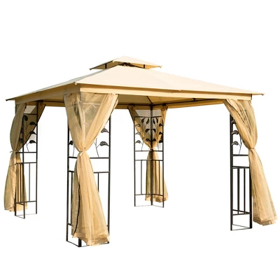 Outsunny 10' X 10' Outdoor Patio Gazebo Canopy With 2-Tier Polyester Roof, Mesh Netting Sidewalls, And Steel Frame - Image 6