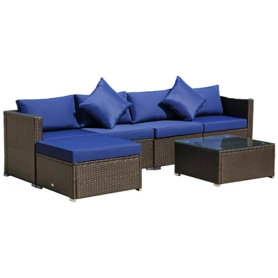 Outsunny 6 Pieces Outdoor PE Rattan Sofa Set, Sectional Conversation Wicker Patio Couch Furniture Set With Cushions And Coffee Table - Image 14