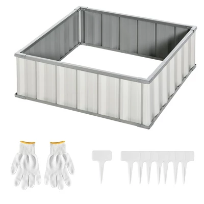 Outsunny 3x3ft Galvanized Raised Garden Bed, Steel Planter For Outdoor Plants, No Bottom W/ A Pairs Of Glove For Backyard, Patio To Grow Vegetables, Herbs, And Flowers - Image 3
