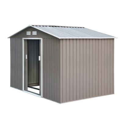 Outsunny 9' X 6' Metal Storage Shed Garden Tool House With Double Sliding Doors, 4 Air Vents For Backyard, Patio, Lawn Gray - Image 3