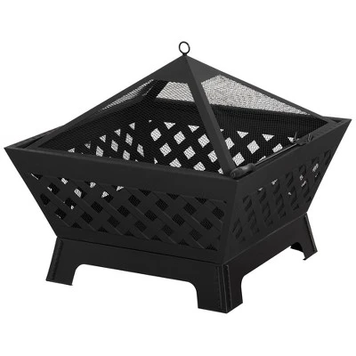 Outsunny 26 Inch Outdoor Fire Pits, Bonfire Wood Burning Firepit Bowl, Camping Fire Pit With Spark Screen Cover, Poker For Patio, Or Backyard, Black - Image 3