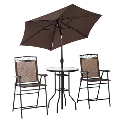 Outsunny 4 Piece Patio Bar Set For 2 With 6' Adjustable Tilt Umbrella, Outdoor Bistro Set With Folding Chairs & Glass Round Dining Table - Image 6